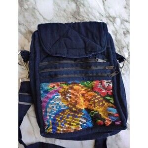 Handmade Crossbody Bag Zip 4 Pockets Quilted Embroidered